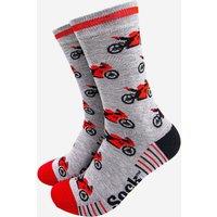 Sock Talk Men's Racing Motorbikes Superbikes Bamboo Socks Grey Red | Size: 7-11