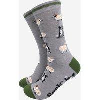 Sock Talk Men's Black Sheep Farm Animals Novelty Bamboo Socks in Grey | Size: 7-11
