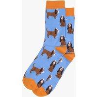 Sock Talk Men's Mens Bamboo Dog Socks Beagle Print Novelty Dress Socks Blue Mustard | Size: 7-11