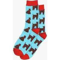 Sock Talk Men's Mens Bamboo Dog Socks Schnauzer Print Novelty Dress Socks Blue Red | Size: 7-11