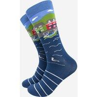 Sock Talk Men's Fishing Village Scenic Bamboo Socks - Blue | Size: 7-11