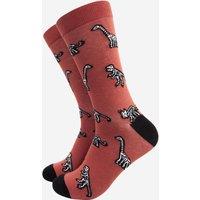 Sock Talk Men's Dinosaur Bones Skeletons Bamboo Socks in Burnt Orange | Size: 7-12