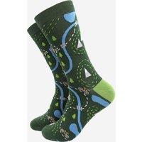 Sock Talk Men's Mountain Bike Route Map Bamboo Socks - Green | Size: 7-11