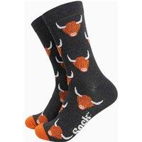 Sock Talk Men's Scottish Highland Cows Bamboo Socks in Black | Size: 7-11