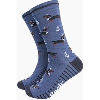 Sock Talk Men's Sausage Dog Sailor Nautical Bamboo Socks - Denim Blue | Size: 7-11