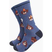 Sock Talk Men's Bamboo Socks - Denim Blue, Party Dogs in Blue | Size: 7-11