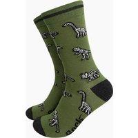 Sock Talk Men's Dinosaur Bones Skeletons Bamboo Socks in Green | Size: 7-11