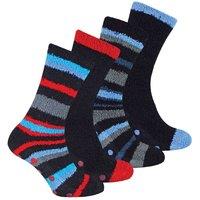 Sock Snob Men's 4 Pack Cosy Soft Fluffy Slipper Bed Socks with Grips in Blue | Size: 6-11