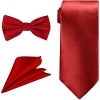 Neel Blue Men's Bow Tie Set, Necktie & Pocket Square, Satin Neck Ties with Handkerchief in Red