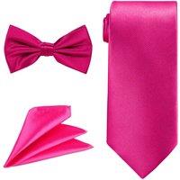 Neel Blue Men's Bow Tie Set, Necktie & Pocket Square, Satin Neck Ties with Handkerchief in Pink