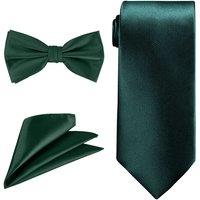 Neel Blue Men's Bow Tie Set, Necktie & Pocket Square, Satin Neck Ties with Handkerchief in Dark Green