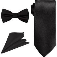 Neel Blue Men's Bow Tie Set, Necktie & Pocket Square, Satin Neck Ties with Handkerchief in Black