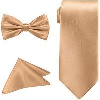 Neel Blue Men's Bow Tie Set, Necktie & Pocket Square, Satin Neck Ties with Handkerchief in Ivory
