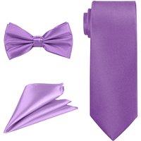 Neel Blue Men's Bow Tie Set, Necktie & Pocket Square, Satin Neck Ties with Handkerchief in Violet