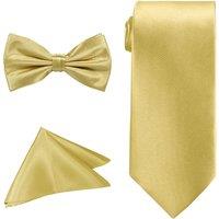 Neel Blue Men's Bow Tie Set, Necktie & Pocket Square, Satin Neck Ties with Handkerchief in Gold