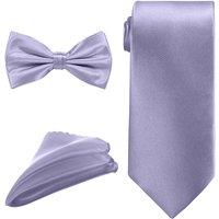Neel Blue Men's Bow Tie Set, Necktie & Pocket Square, Satin Neck Ties with Handkerchief in Purple