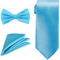 Neel Blue Men's Bow Tie Set, Necktie & Pocket Square, Satin Neck Ties with Handkerchief in Bright Blue