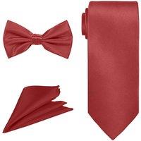 Neel Blue Men's Bow Tie Set, Necktie & Pocket Square, Satin Neck Ties with Handkerchief in Maroon