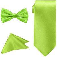 Neel Blue Men's Bow Tie Set, Necktie & Pocket Square, Satin Neck Ties with Handkerchief in Bright Green