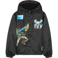 Fortnite Men's Raincoat Jacket Fleece Lined Water Resistant Hooded Outerwear Top in Black | Size: 15-16 Years