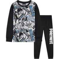 Fortnite Men's Long Pyjama Set PJ Long Sleeve Loungewear Sleepwear Nightwear in Black | Size: 15-16 Years