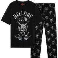 Stranger Things Men's Long Pyjama Set PJ Short Sleeve Loungewear Sleepwear Nightwear in Black | Size: 3XL