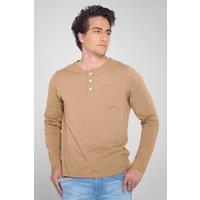 Enorsia Men's Crew Neck Long Sleeves Henley T-shirt in Cream | Size: Medium