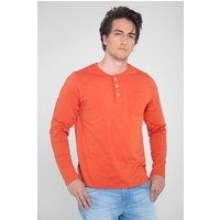 Enorsia Men's Crew Neck Long Sleeves Henley T-shirt in Orange | Size: Medium