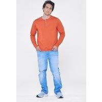 Enorsia Men's Crew Neck Long Sleeves Henley T-shirt in Orange | Size: XL