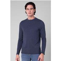Enorsia Men's Crew Neck Henley T-Shirt in Navy | Size: XL