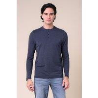 Enorsia Men's Crew Neck Henley T-Shirt in Navy | Size: 2XL
