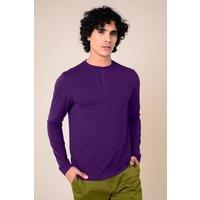 Enorsia Men's Crew Neck Henley T-Shirt in Purple | Size: Large