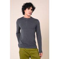 Enorsia Men's Crew Neck Henley T-Shirt in Black | Size: Large