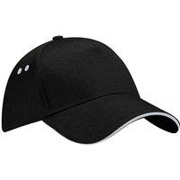 Beechfield Men's Ultimate 5 Panel Contrast Baseball Cap With Sandwich Peak Headwear Pack of 2 in Jet Black