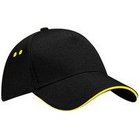 Beechfield Men's Ultimate 5 Panel Contrast Baseball Cap With Sandwich Peak Headwear Pack of 2 in Black