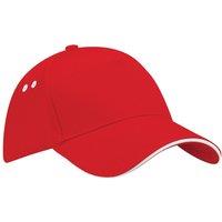 Beechfield Men's Ultimate 5 Panel Contrast Baseball Cap With Sandwich Peak Headwear Pack of 2 in Red