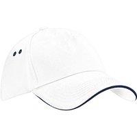 Beechfield Men's Ultimate 5 Panel Contrast Baseball Cap With Sandwich Peak Headwear Pack of 2 in White