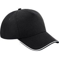 Beechfield Men's Authentic Piped 5 Panel Cap in True Black