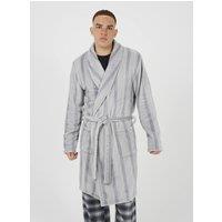Brave Soul Men's Striped Long Length Sherpa Dressing Gown in Grey | Size: Small