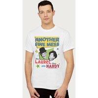 Laurel And Hardy Men's Another Fine Mess Retro Stars Poster Art T-Shirt in White | Size: Large