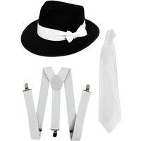 I Love Fancy Dress Men's Gangster Set- Trilby Hat, Tie & Braces (White) in White