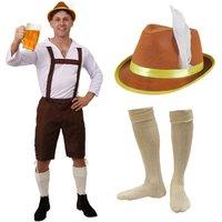 I Love Fancy Dress Men's Brown Bavarian Costume - with Brown Hat & Socks | Size: 3XL