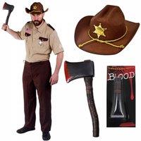 I Love Fancy Dress Men's US Zombie Hunter Sheriff Costume in Brown | Size: Small