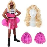 I Love Fancy Dress Men's Pink Cheerleader Costume with Wig & Pom Poms | Size: 2XL