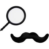 I Love Fancy Dress Men's Monocle & Stick on Tash Set in Black | Size: 1 Pack