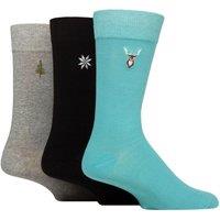 SOCKSHOP Wild Feet Men's Mens 3 Pair Embroidered Socks in Bright Blue | Size: 7-11
