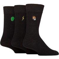 SOCKSHOP Wild Feet Men's Mens 3 Pair Embroidered Socks in Black | Size: 7-11