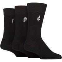 SOCKSHOP Wild Feet Men's Mens 3 Pair Embroidered Socks in Jet Black | Size: 7-11