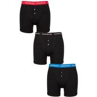 Glenmuir Men's Mens 3 Pack William Button Front Cotton Boxer Shorts in Jet Black | Size: Small