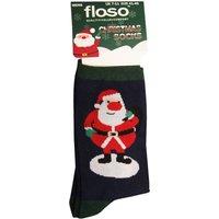 Floso Men's Santa Christmas Socks in Navy | Size: 7-11